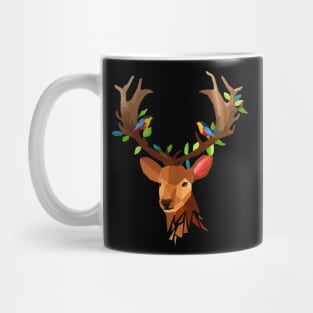 Deer T-Shirt - Deer Face Polygon With Birds Design Mug